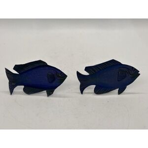 Pair Blue Tropical Fish Metal Napkin Rings Coastal Beach Nautical Table Decor‎